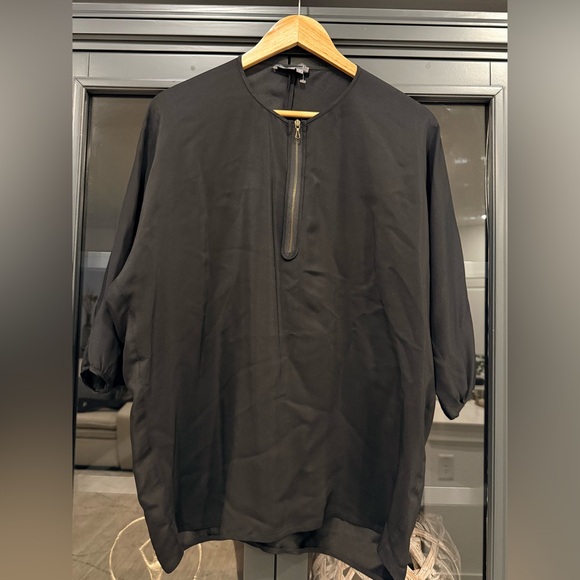 Vince Tops - Vince 100% Silk Black Half-Zip Blouse.